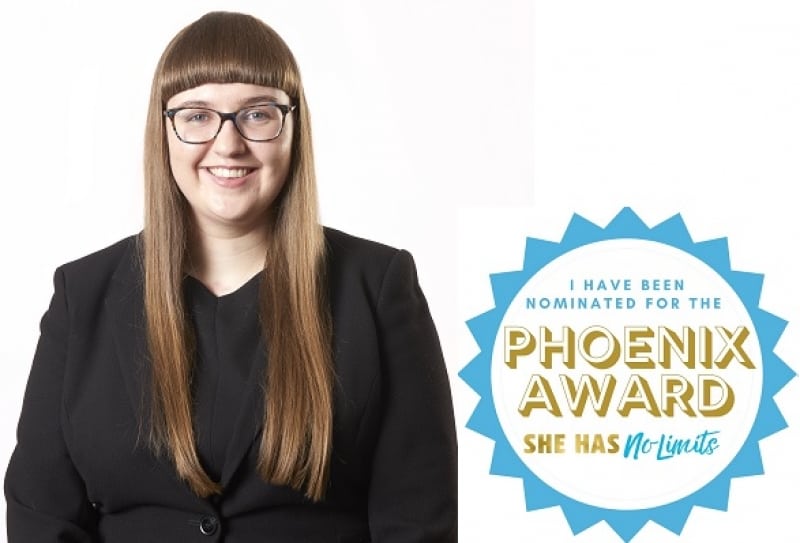 Barrister Chloe Branton nominated for a #SheHasNoLimits Phoenix Award.