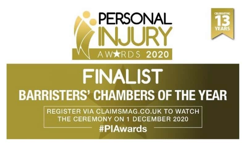Finalist for ‘Barristers’ Chambers of the Year’ at the Personal Injury Awards 2020.